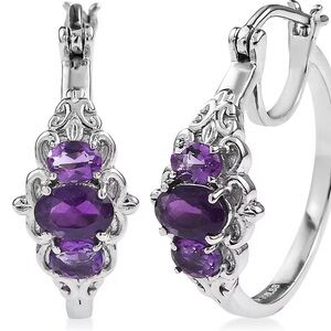 NWT African Amethyst 1.60 ctw Hoop
Earrings in Hypoallergenic Stainless Steel